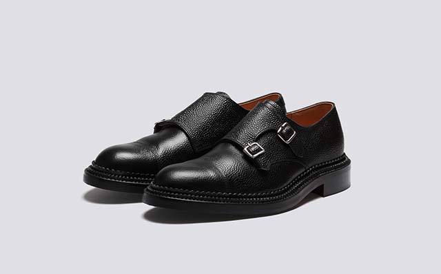 Grenson Hanbury Mens Monk Shoes in Black Leather GRS113504